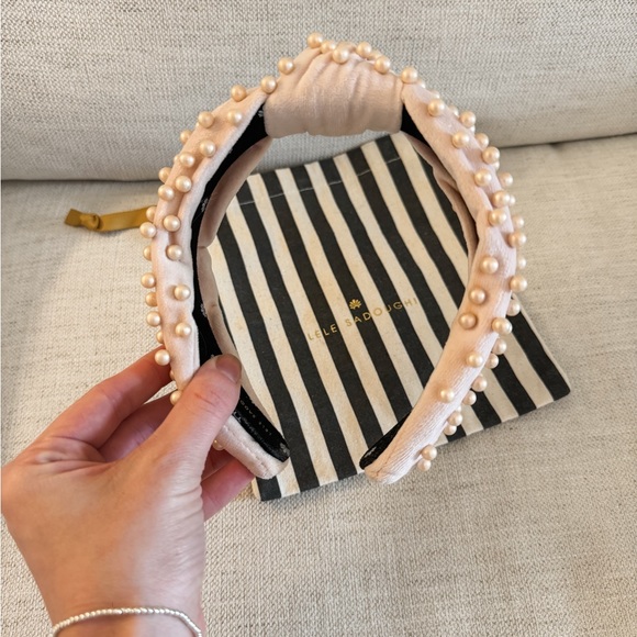 Lele Sadoughi Headband | Baby Pink w/ Ivory Pearl Embellishment - Picture 3 of 5